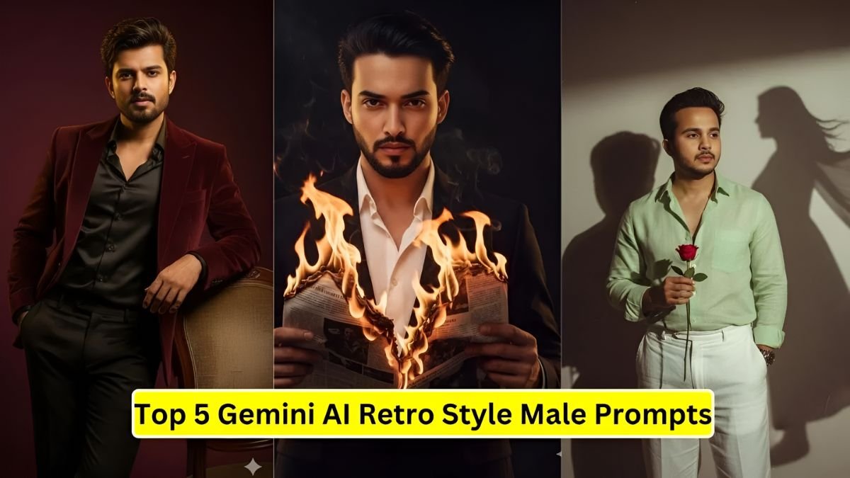 Gemini AI retro prompts, retro male photo prompts, Gemini AI portrait, vintage film look, viral AI photo ideas, copy paste AI prompts, retro boy portrait, Gemini photo editing, trending AI portraits, high quality AI images,